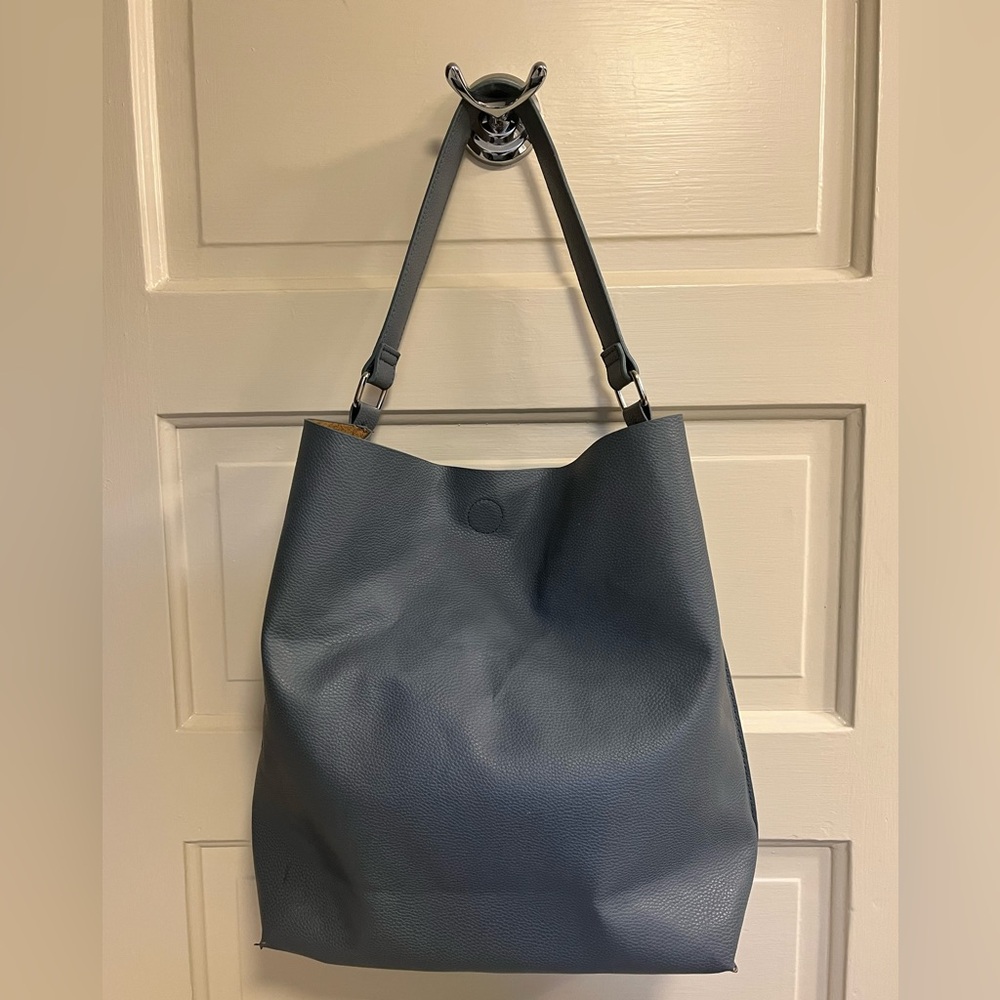 Barney’s Blue Gray Leather Bucket Bag